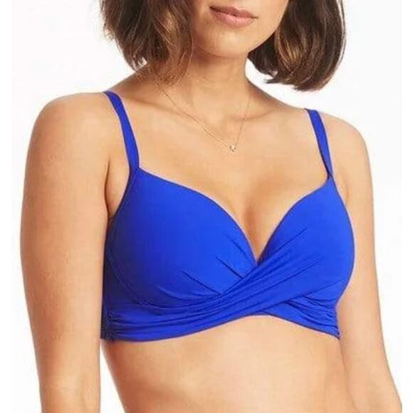 Sea Level Swim Essentials Cobalt Twist Front DD / E Cup Bra UW Bikini Top 8 NWT - Picture 1 of 3